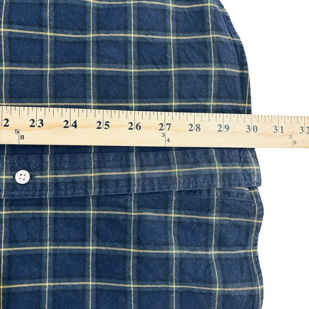 Ralph Lauren Button Down Shirt Mens L Navy Blue Plaid Windowpane Long Sleeve